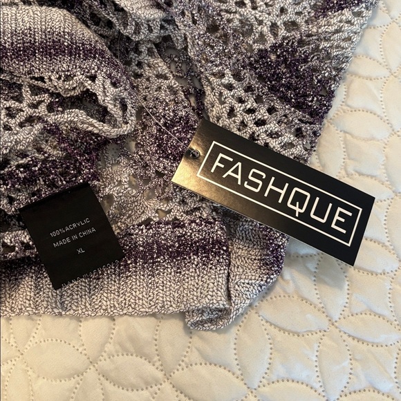 Fashque Purple and White Oversized Crochet TopTie Back Hi/Lo Front to Back XL - Picture 5 of 11